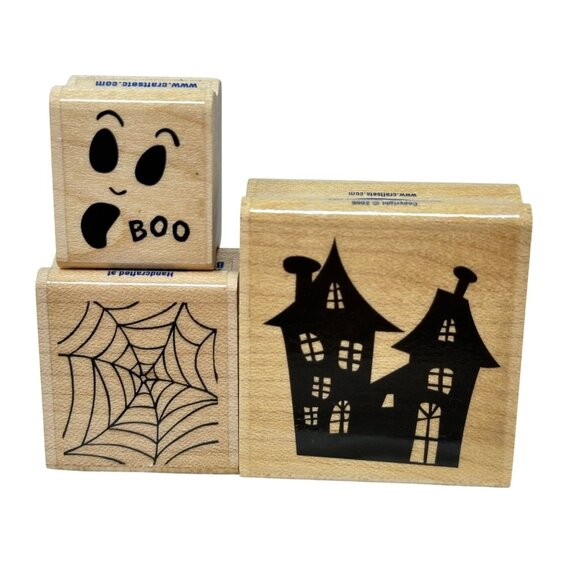 Stampabilities Halloween Rubber Stamps Haunted House Ghost Boo Spider Web Lot - Picture 1 of 16